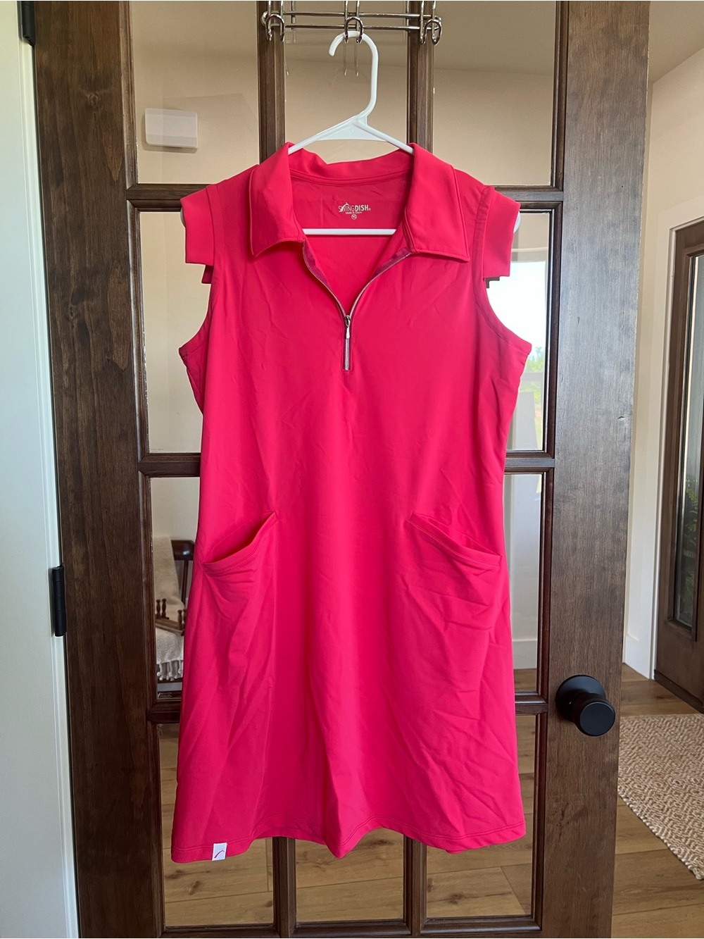 Swingdish Golf Tennis Dress - Bright Pink Sleeveless Polo Dress with Zip Collar